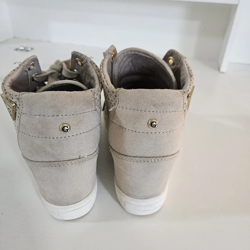 GUESS Women's High-Top Hidden Wedge Sneakers - Taupe Suede - Size 7.5M (Style...